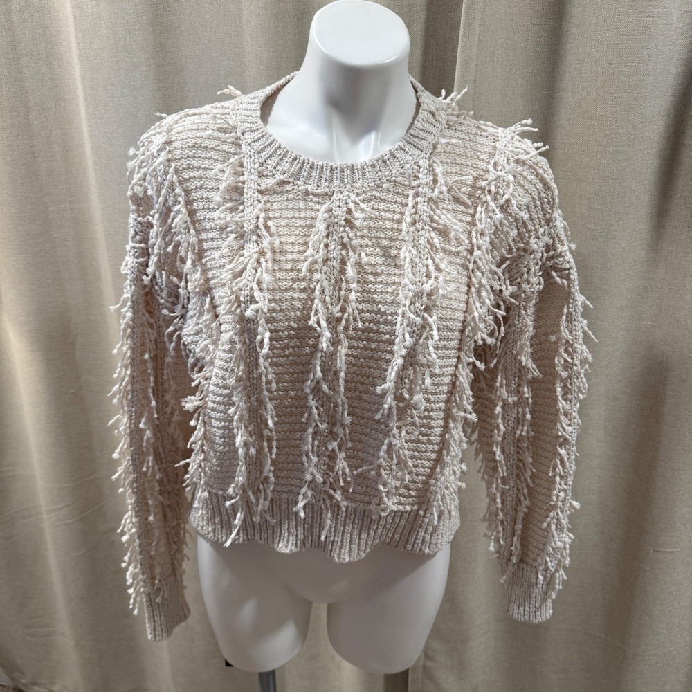 Gimmicks Fringe Sweater Women's Small Cream Knitted‎ Long Sleeve